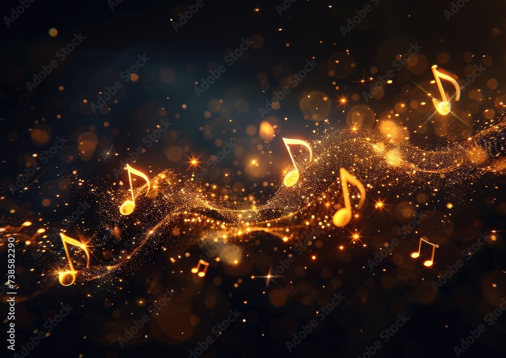Captivating golden music: an enchanting symphony of melody and harmony, timeless compositions that evoke nostalgia and inspire the soul with their euphonious melodies - obrazy, fototapety, plakaty 