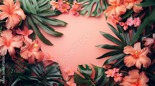 Background with flowers, grass, and tropical leaves. Mockup images. Spring and summer seasonal products. For summer. Cosmetics mockup image. Cosmetics photos, advertising photos for beauty industry.