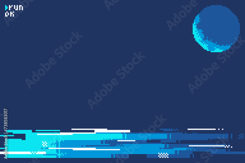 Pixel Art Style Glitched Line Command Interface Mock up Template on Dark Blue Background