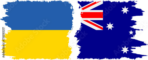 Australia and Ukraine grunge flags connection vector