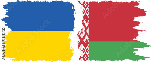 Belarusian and Ukraine grunge flags connection vector