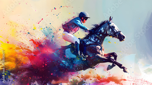 Horse Rider on Colorful Splashes, Generative Ai