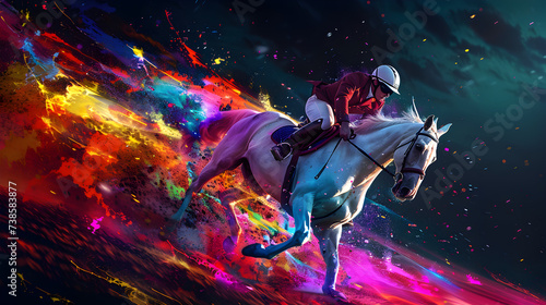 Horse Rider on Colorful Splashes, Generative Ai © Jaunali