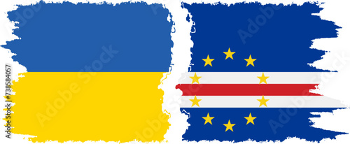 Cape Verde and Ukraine grunge flags connection vector
