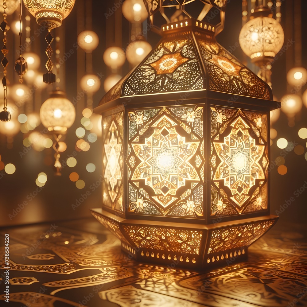 3d painting of Islamic lanterns Eid lamps with the word Ramadan wallpaper 3d painting of Islamic lanterns Eid lamps with the word Ramadan wallpaper