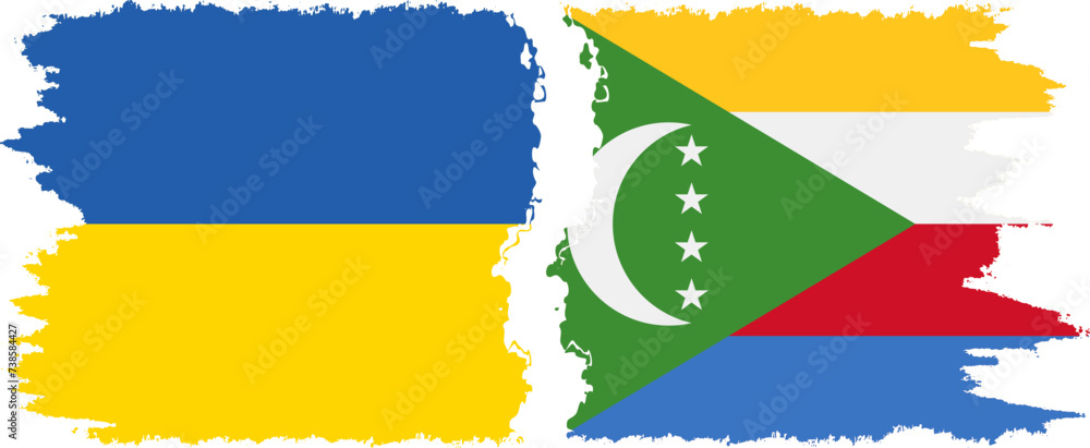 Comoros and Ukraine grunge flags connection vector Comoros and Ukraine grunge flags connection vector