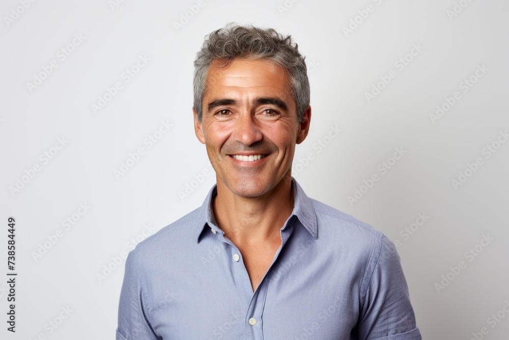 Handsome middle-aged man with gray hair and blue shirt. Handsome middle-aged man with gray hair and blue shirt.