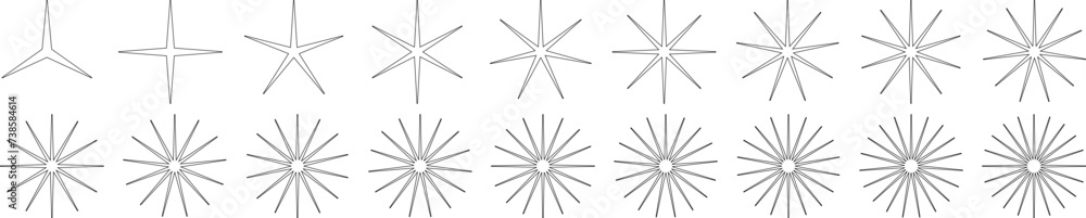 Sparkles, stars and bursts icons, twinkling stars. Set of different black sparkle icons on transparent background. Shine blink star for logo, sparkle silhouette clip art. Vector illustration eps10v Sparkles, stars and bursts icons, twinkling stars. Set of different black sparkle icons on transparent background. Shine blink star for logo, sparkle silhouette clip art. Vector illustration eps10v