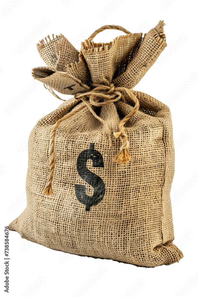a sack of money with a dollar sign on it, placed on a isolated PNG, The sack is filled with US dollar bills, which are sticking out from the top a sack of money with a dollar sign on it, placed on a isolated PNG, The sack is filled with US dollar bills, which are sticking out from the top