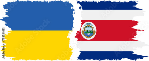 Costa Rica and Ukraine grunge flags connection vector