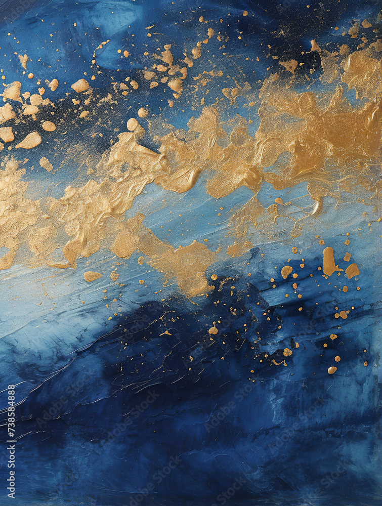 Fototapeta premium An abstract painting with a blend of deep blue and golden hues