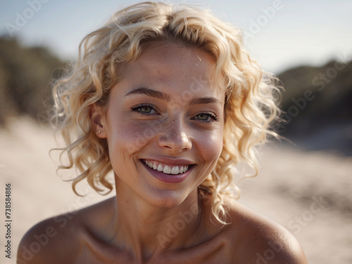 Beautiful Girl with blonde, curly hair in an outdoor beach setting © Hamza