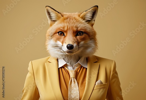 Portrait of a fox in a yellow suit over yellow background