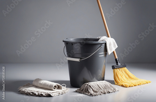 bucket and mop.rag for the floor. cleanliness and cleaning concept photo