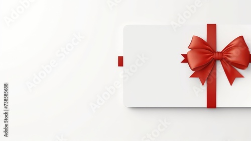Gift card with red bow on white background.