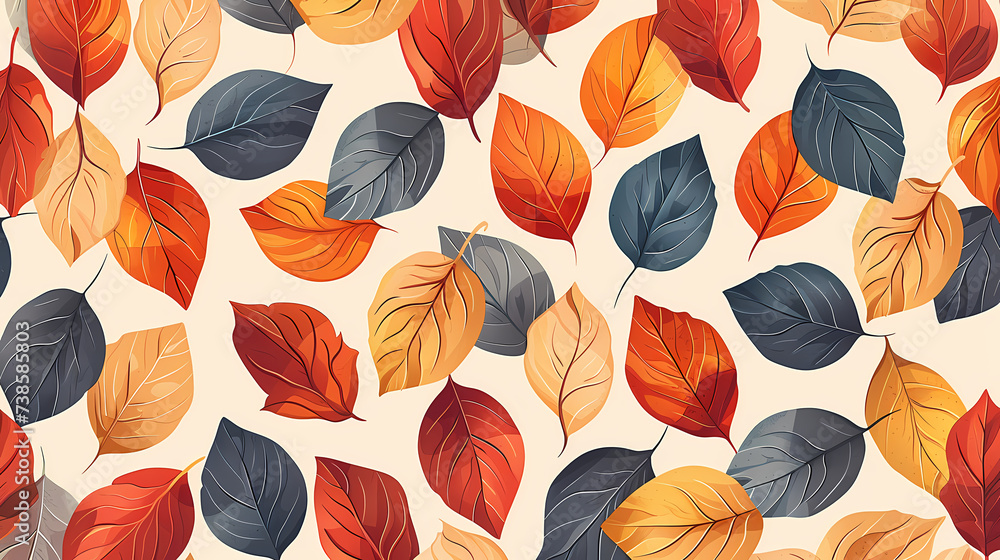 Fototapeta premium Fallen leaves in the forest in autumn, vibrant trees in the forest