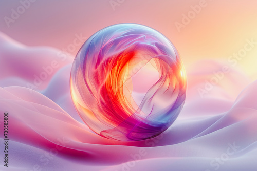 colorful sphere on top of a soft cloth illuminated by a strong sunbeam photo