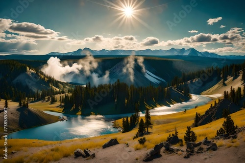 Scenic mountain views from Iconic Yellowstone National Park, Wyoming USA