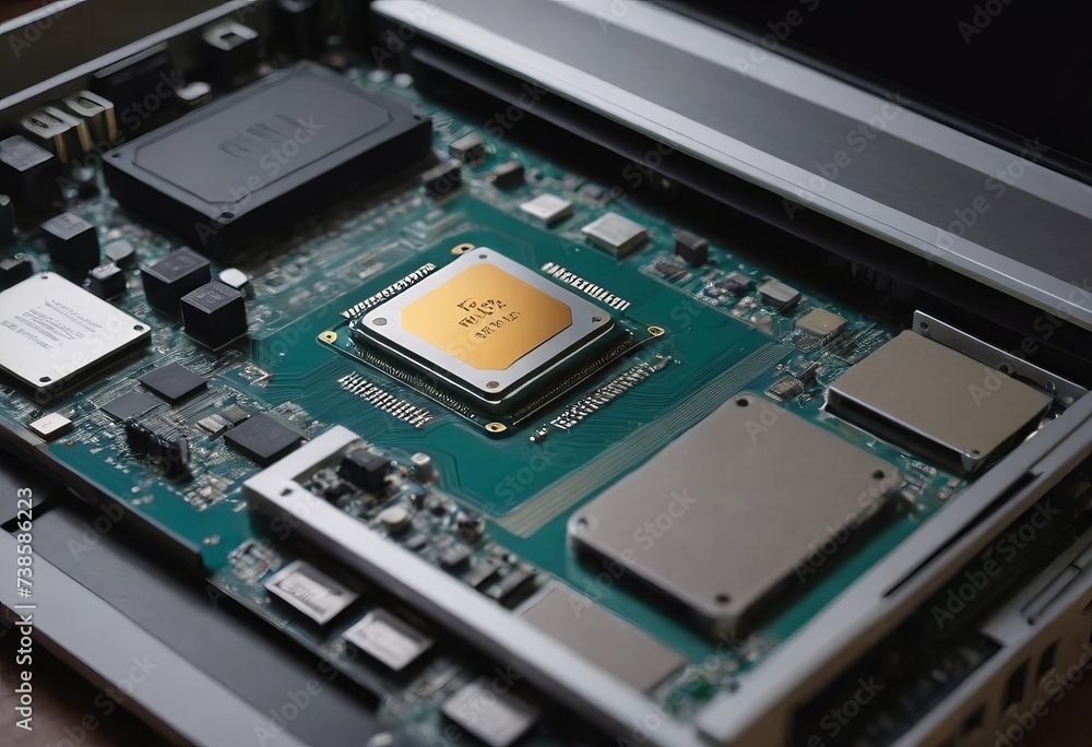 Modern CPU processor installed on a brand new motherboard, object detail, extreme closeup, nobody. Modern CPU processor installed on a brand new motherboard, object detail, extreme closeup, nobody.