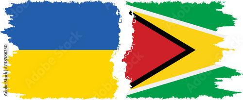 Guyana and Ukraine grunge flags connection vector