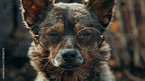 Dog with glasses Close-up portrait