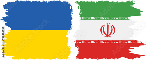 Iran and Ukraine grunge flags connection vector