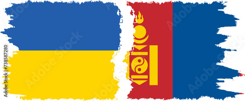 Mongolia and Ukraine grunge flags connection vector