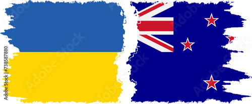 New Zealand and Ukraine grunge flags connection vector