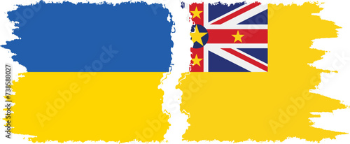 Niue and Ukraine grunge flags connection vector