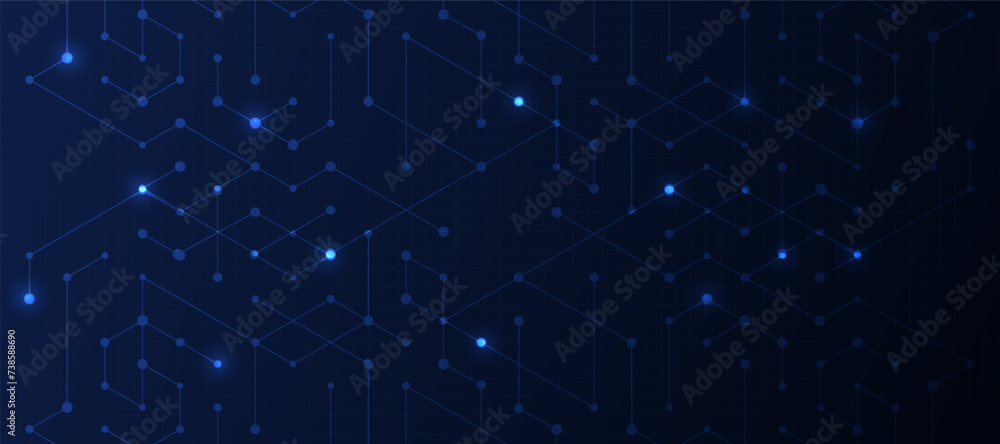 Abstract geometric dots connection on dark blue background.