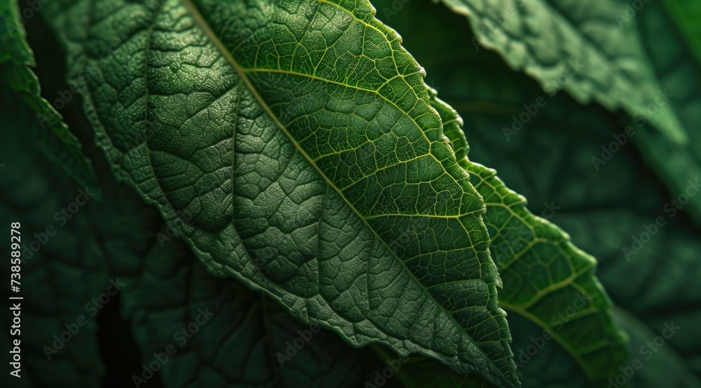 Close up of green leaves on a plant. Generative AI. Close up of green leaves on a plant. Generative AI.
