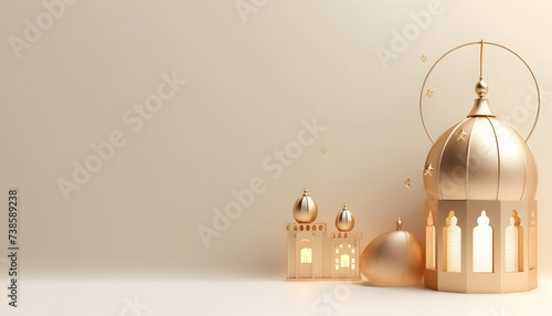 luxury golden islamic ramadan kareem decorative shiny gold lantern background photo