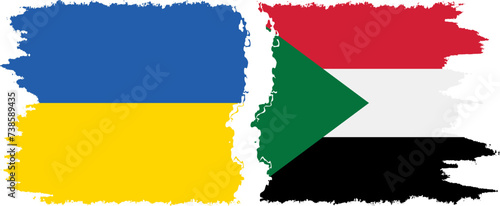 Sudan and Ukraine grunge flags connection vector