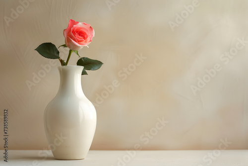 Vase with rose flowers on background.