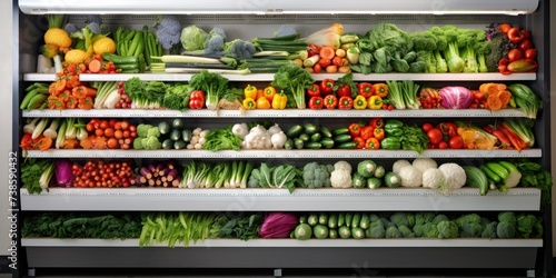 Fresh vegetables on a shelf in a supermarket for background.