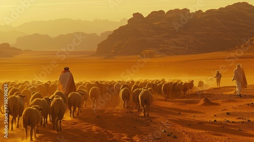 Arabian farming sheep on desert