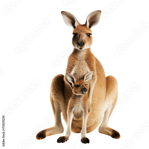 Kangaroo holding baby isolated on transparent or white background © Luckyphotos