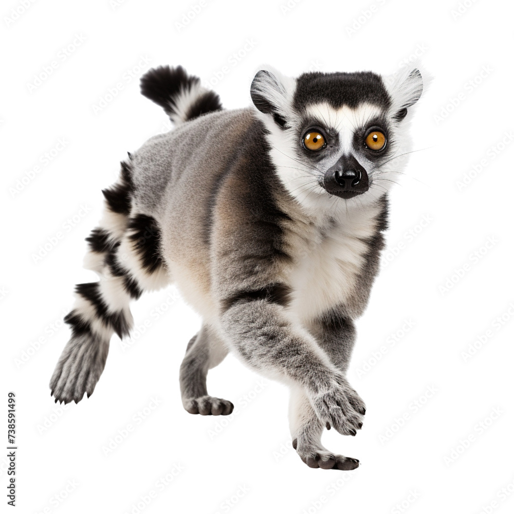Beautiful Lemur in motion isolated on transparent or white background