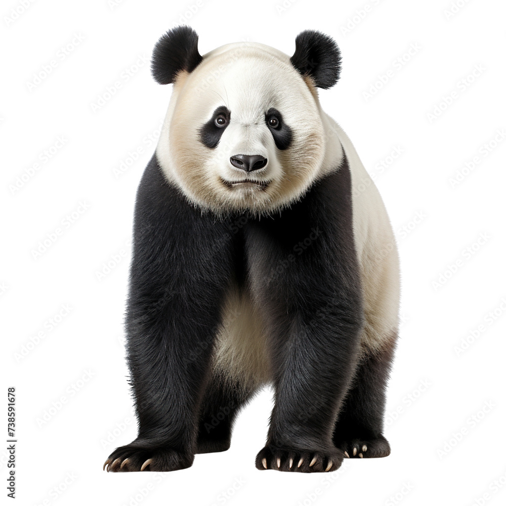 Giant panda bear standing isolated on transparent or white background