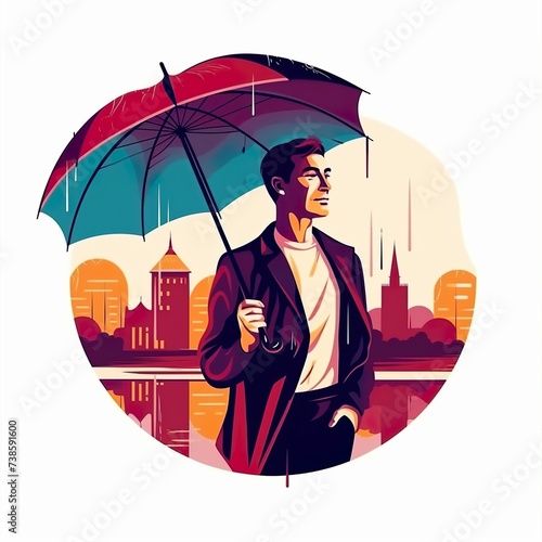 Business man illustration art with umbrella t-shirt design  