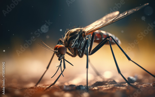 closeup macro shot Mosquito,Wide angle shot macro view full body of mosquito on human skin © kiatipol