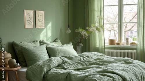 Elegant Bedroom Design Embracing Greenery with a Comfortable Bed and Plants