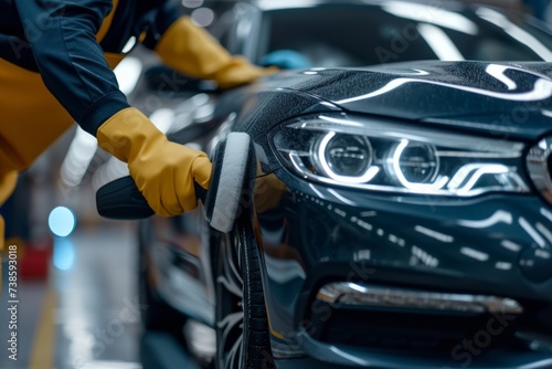 Intensive Car Cleaning Service - Expert Hand Washing a Glossy Orange Vehicle