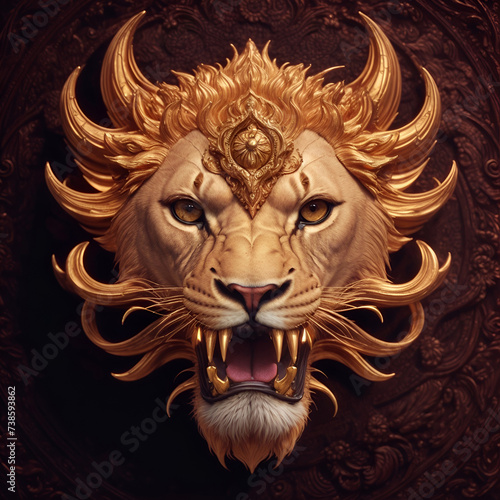 Abstract decorative lion mask. Fashionable background for design projects. Illustrations created using artificial intelligence. Illustrations and Clip Art AI generated.