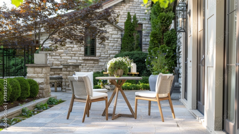 Modern Outdoor Dining Area with Single Table and Two Chairs