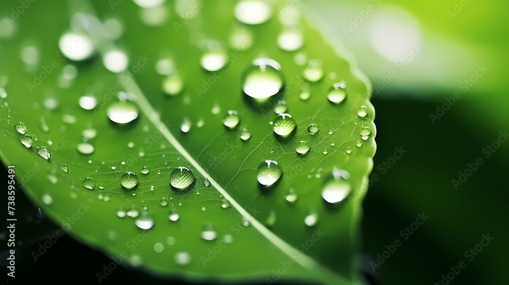 Large beautiful transparent raindrops on green leaves macro Large beautiful transparent raindrops on green leaves macro