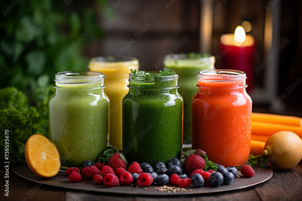 Fruit and vegetables smoothie. Healthy food. Diet, detox. Organic cocktails, shake. Fruit and vegetables smoothie. Healthy food. Diet, detox. Organic cocktails, shake.