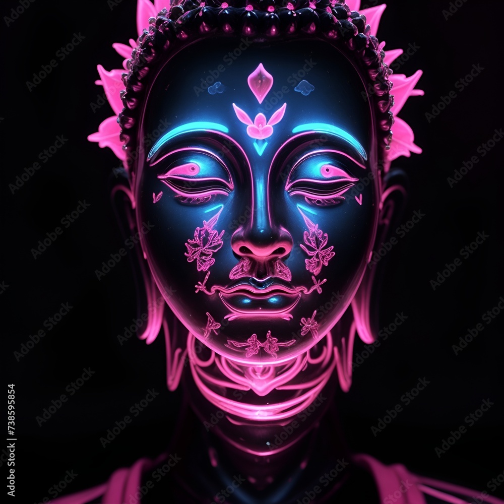 Buddha portrait, god statue. Fashionable background for design projects. Illustrations created using artificial intelligence. Illustrations and Clip Art AI generated.