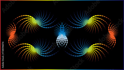 The vector dotted spiral vortex graphic is a visually interesting and complex image. The use of color, movement, and text all contribute to its overall effect.