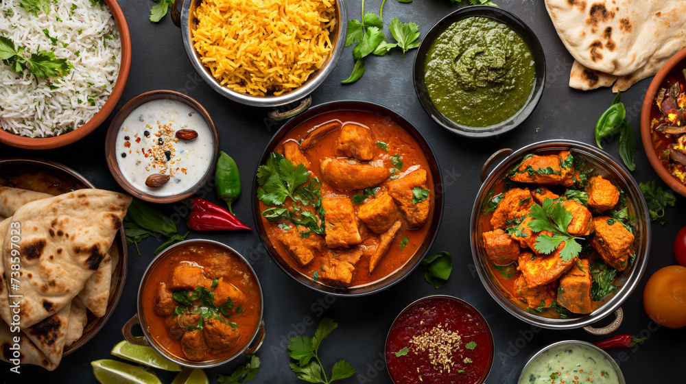 Assorted Indian delicacies beautifully arranged on a light wood background